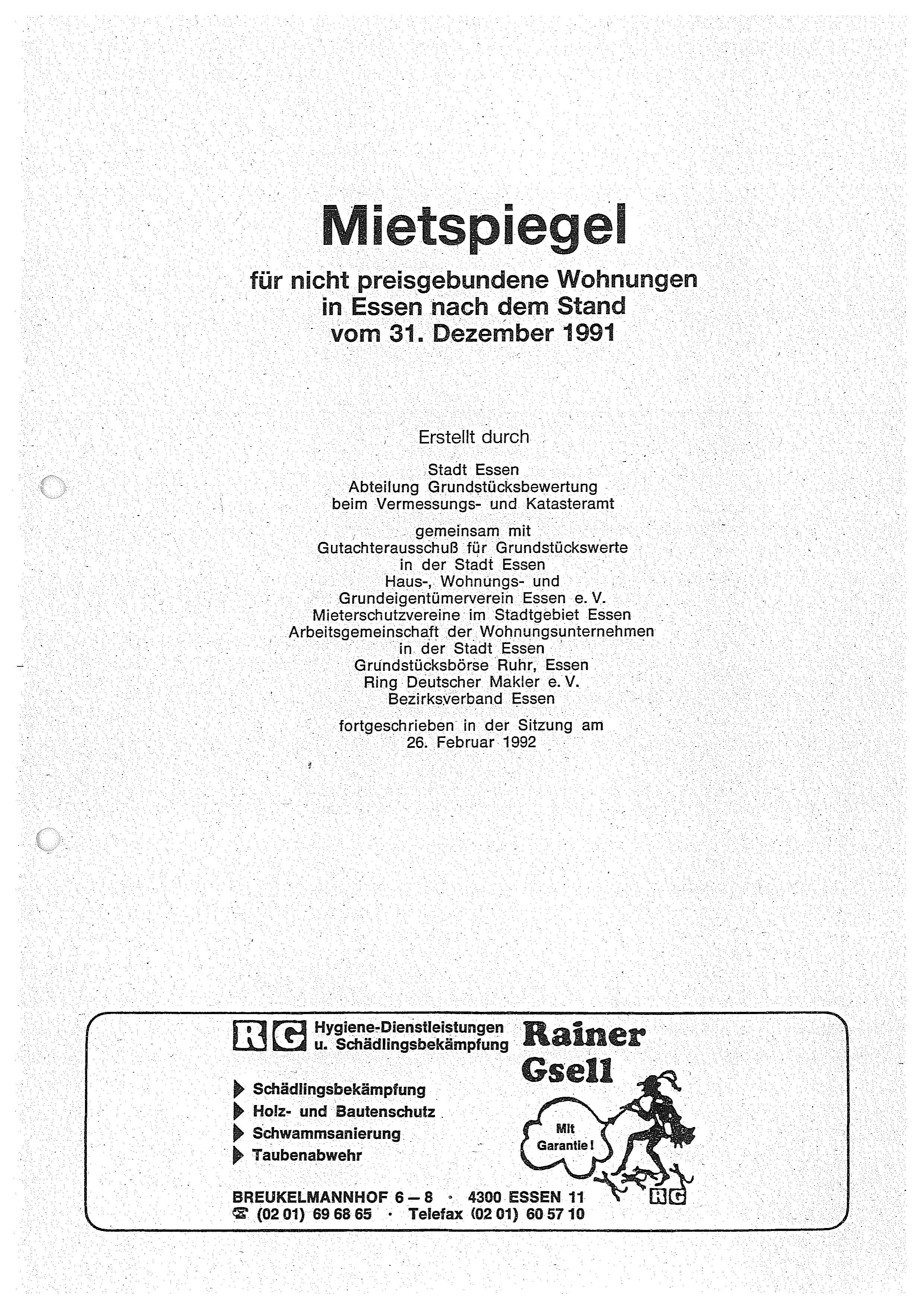 Titelseite Mietspiegel 1991