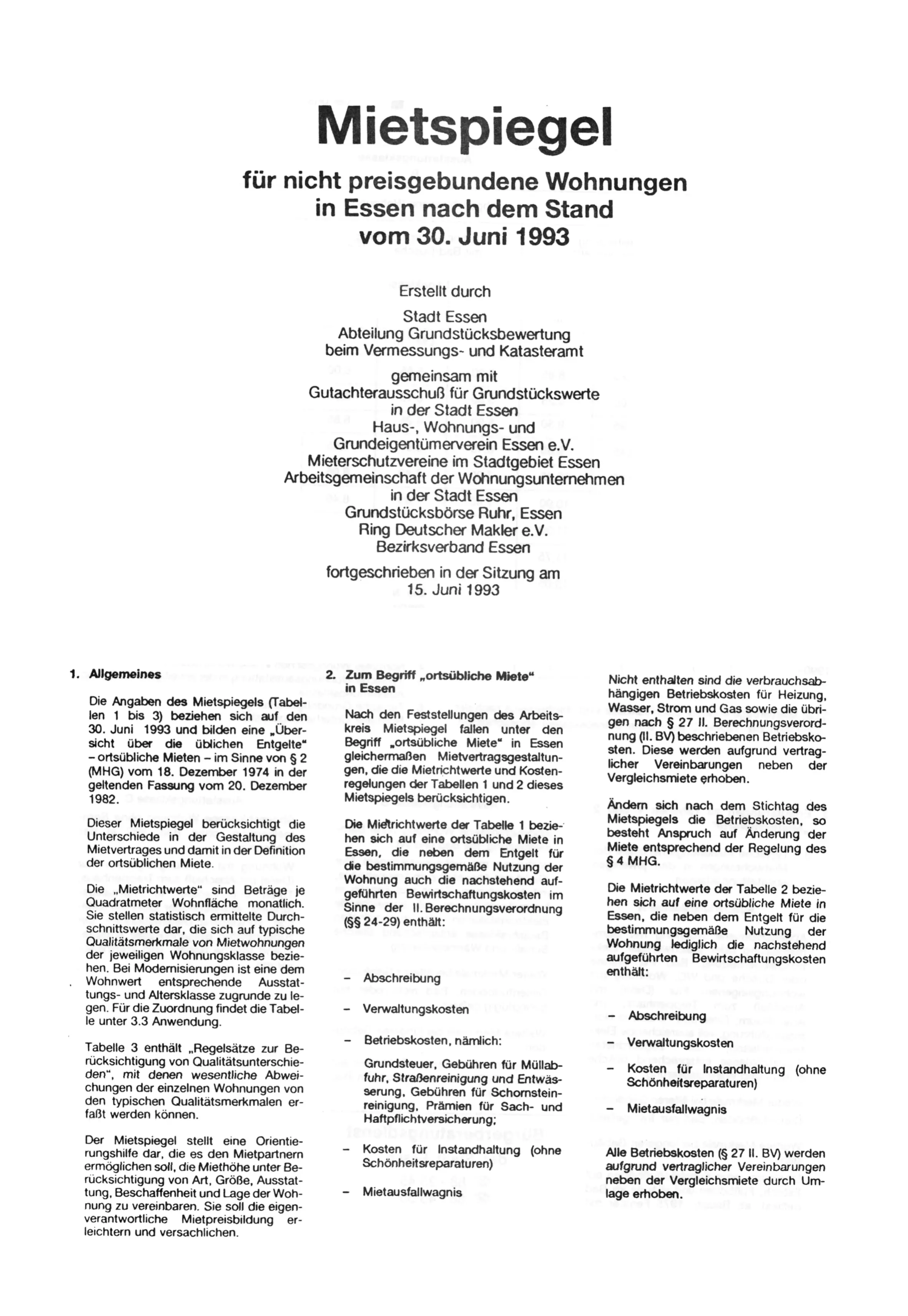 Titelseite Mietspiegel 1993