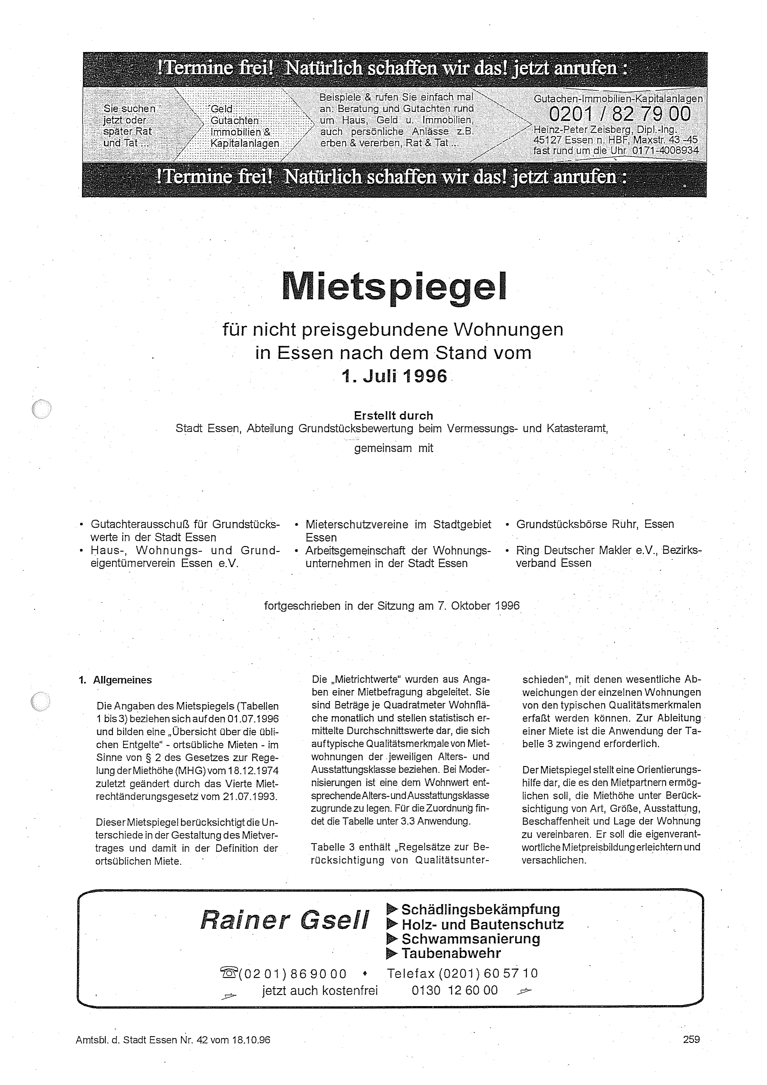 Titelseite Mietspiegel 1996