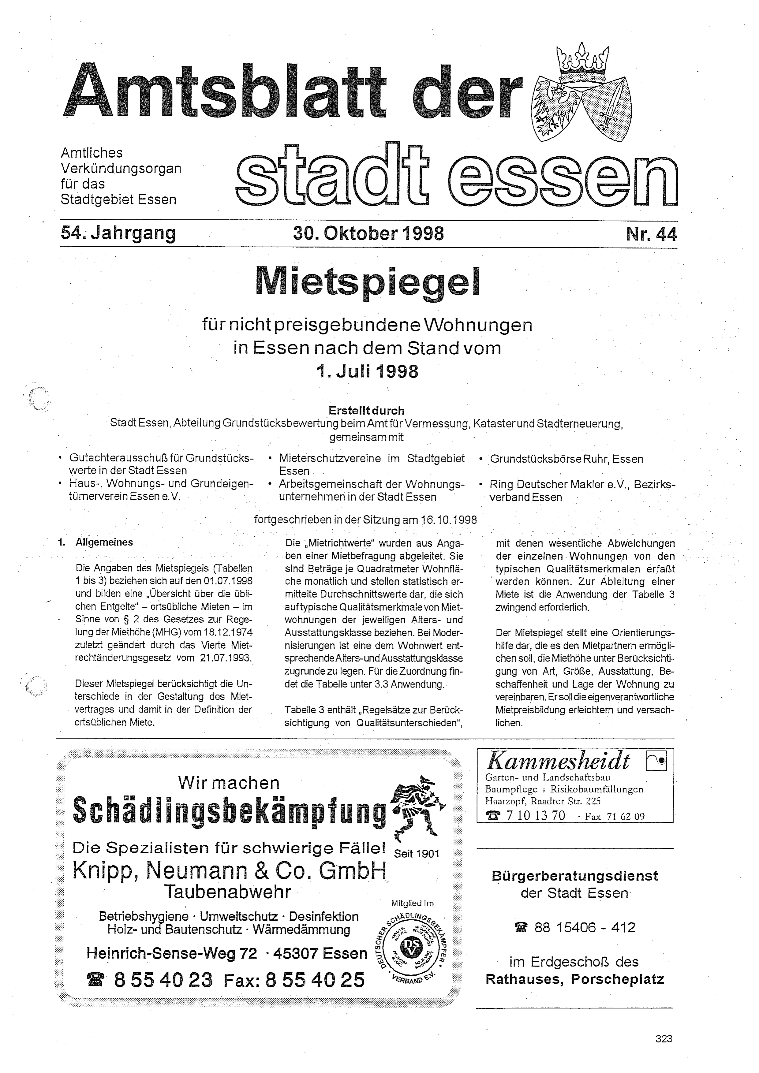Titelseite Mietspiegel 1998